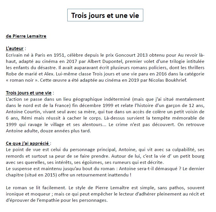 Trois jours et une vie PL