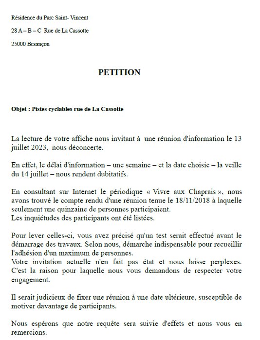 Cassotte pétition