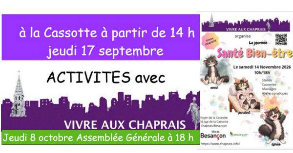 Vivre aux Chaprais 2026 activités, AG, Santé Bien être